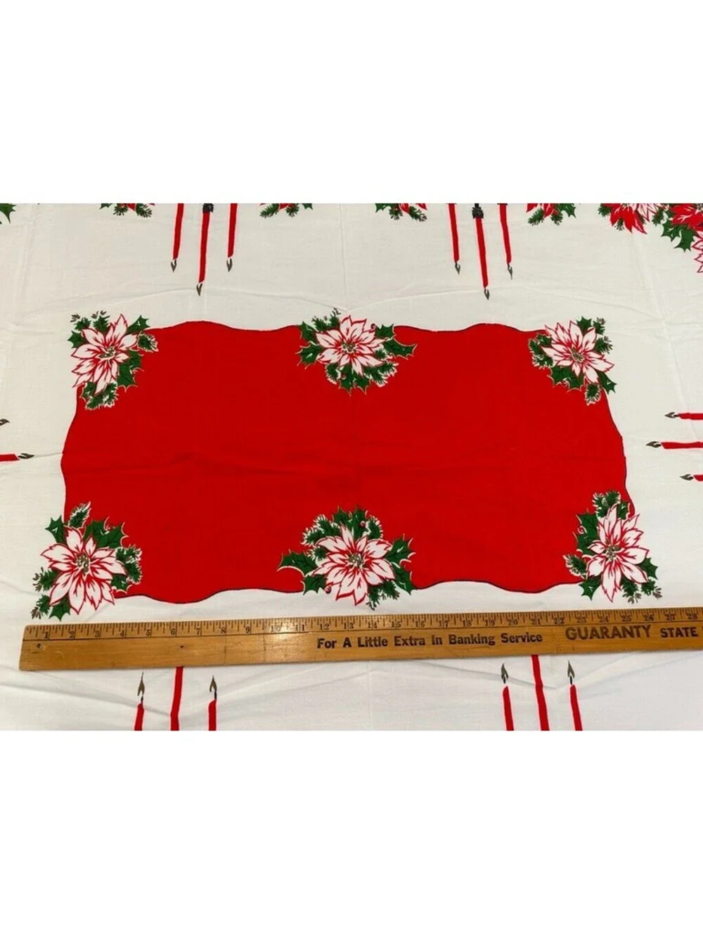 Christmas Holly Candle Poinsettia Holly Tablecloth White Red Rectangle
